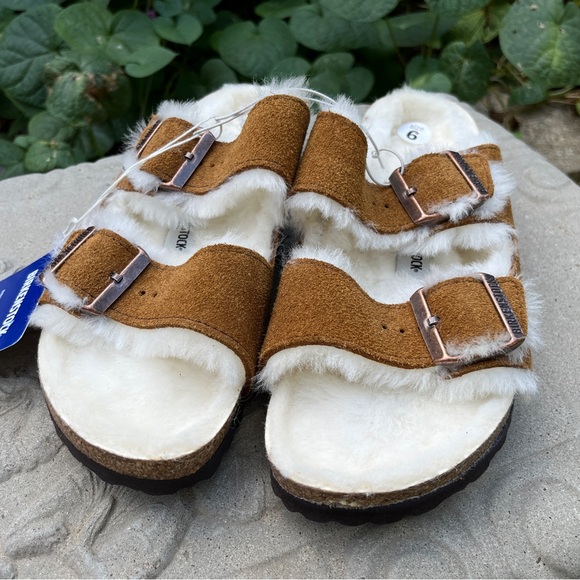 Birkenstock Arizona Shearling Lined Brown Suede Sandals Women’s Size 6 NWOB - Picture 2 of 11